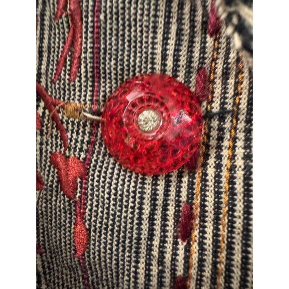 Handmade Striped Blazer Jacket With Red Tree Embroidery & Pink Silk Lining For - Picture 11 of 12